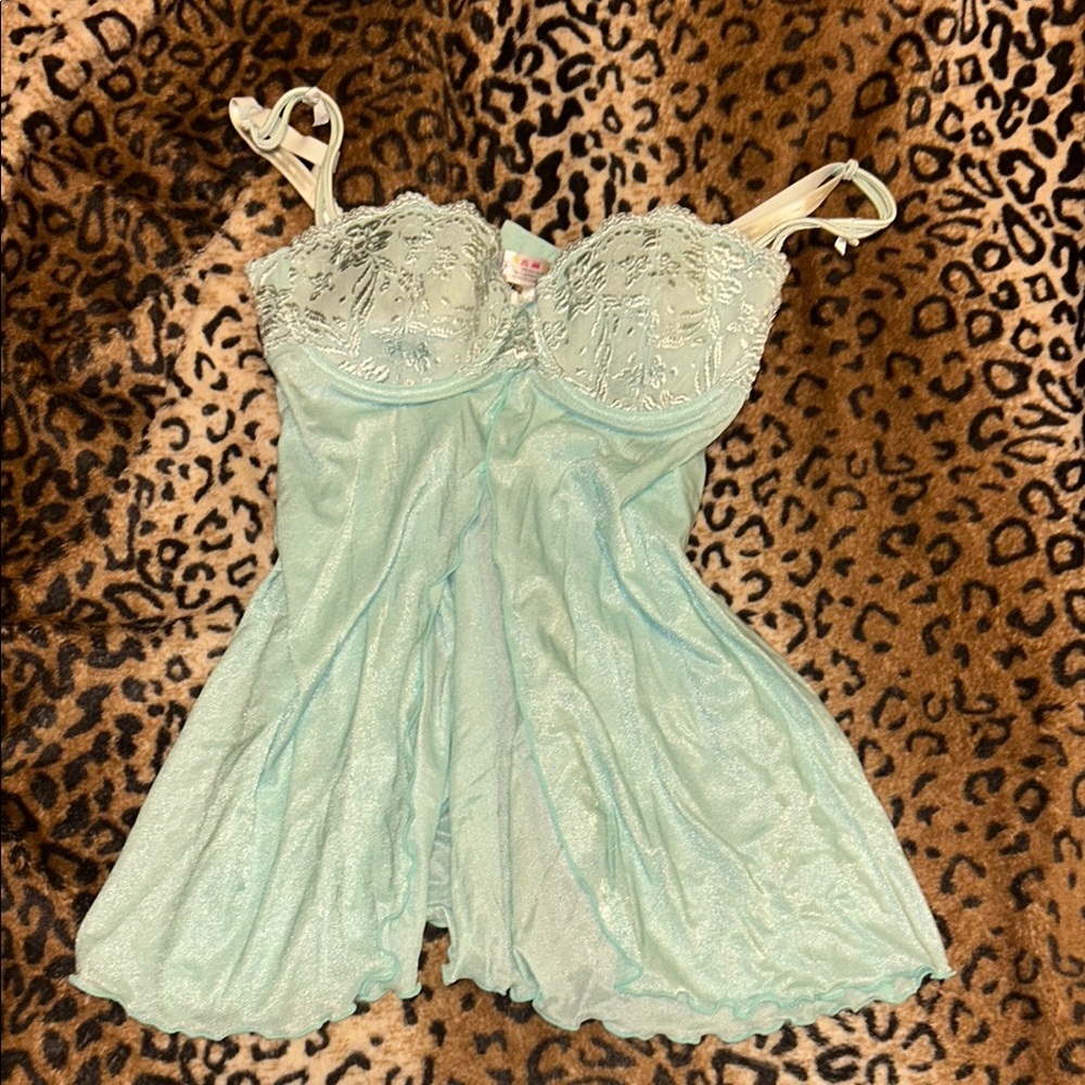 Elegant Lace Trim Babydoll - Baby Blue
